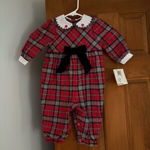 Vintage HEALTHTEX Baby Girl 12M 12 Months Red Plaid One Piece Romper Embroidered